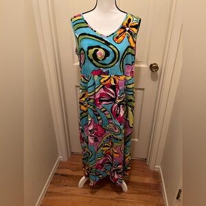 Vtg JAMS World Sleeveless Maxi Dress Large #W334-Pocket Hawaiian Floral Resort
